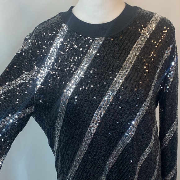AllSaints Juela Bowi Black and Silver Long Sleeve Sequined Mini Dress- NWOT - Picture 7 of 16